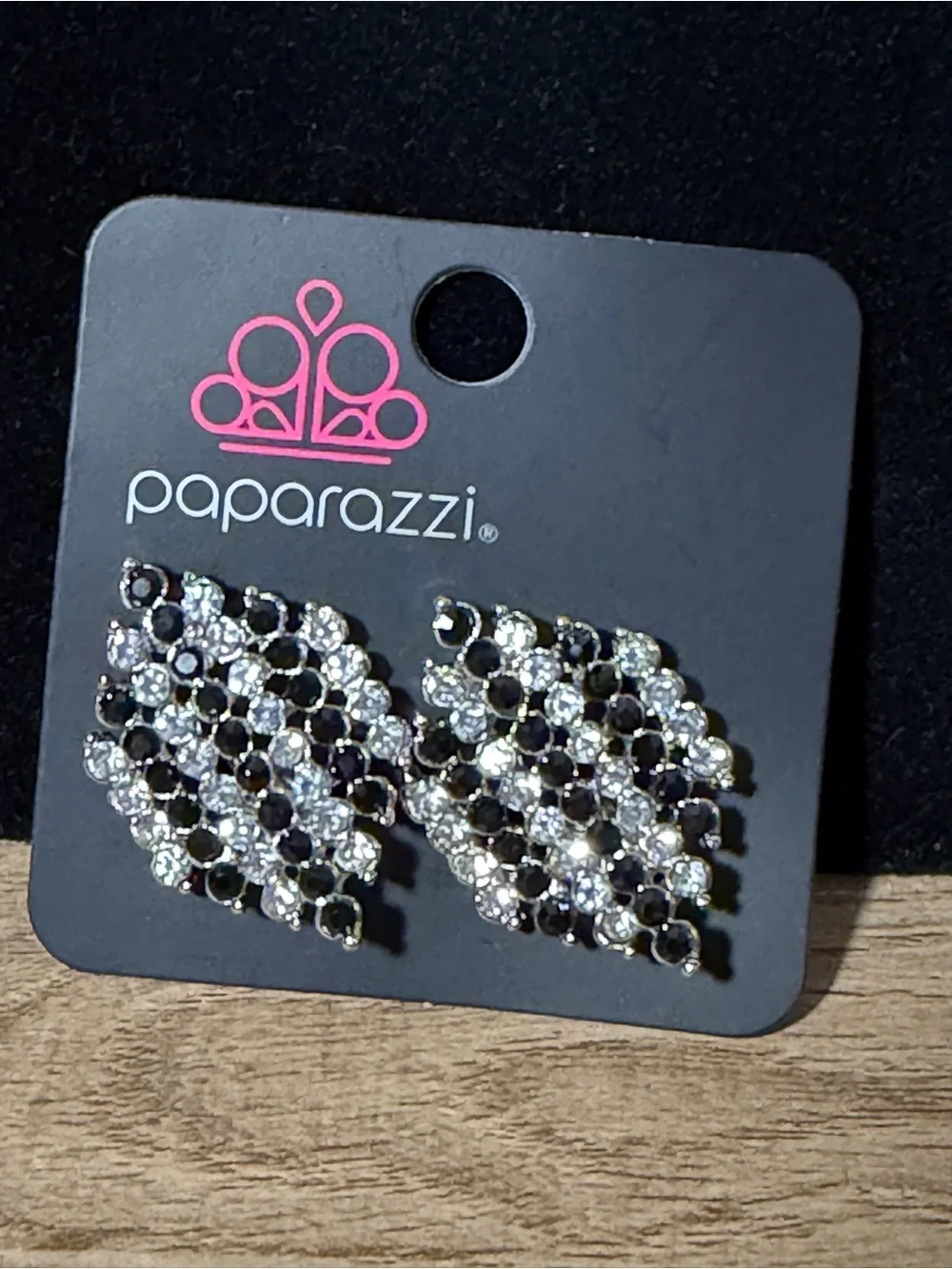 paparazzi Black and Silver Crystal Cluster Clip-On Earrings
